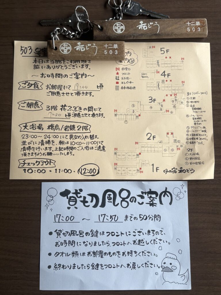 ルームキーとお部屋の案内状